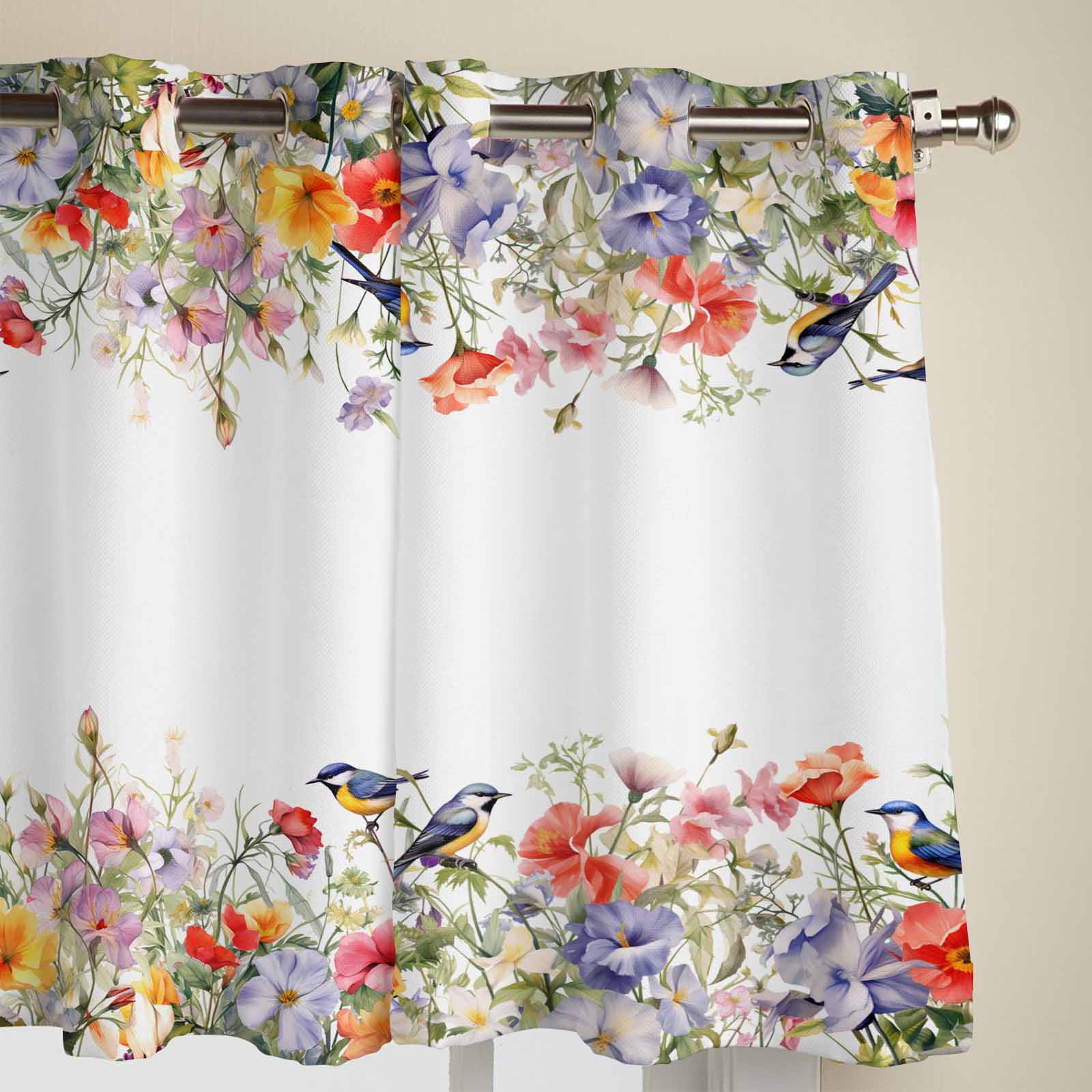 Цветочные акварельные шторы с птицами для гостиной — фото 3