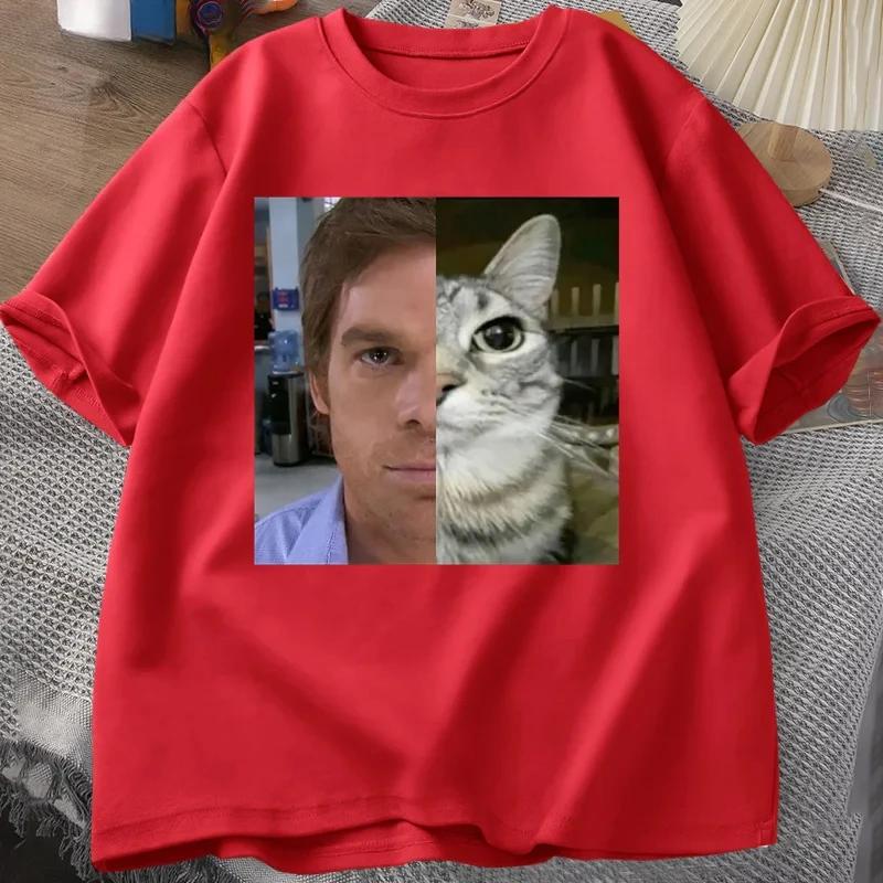 Dexter Morgan Kočka Trička Vtipné Tričko s Krátkým Rukávem a Kulatým Výstřihem Unisex Streetwear Dámské Oblečení Harajuku Potištěné Tričko Letní Topy