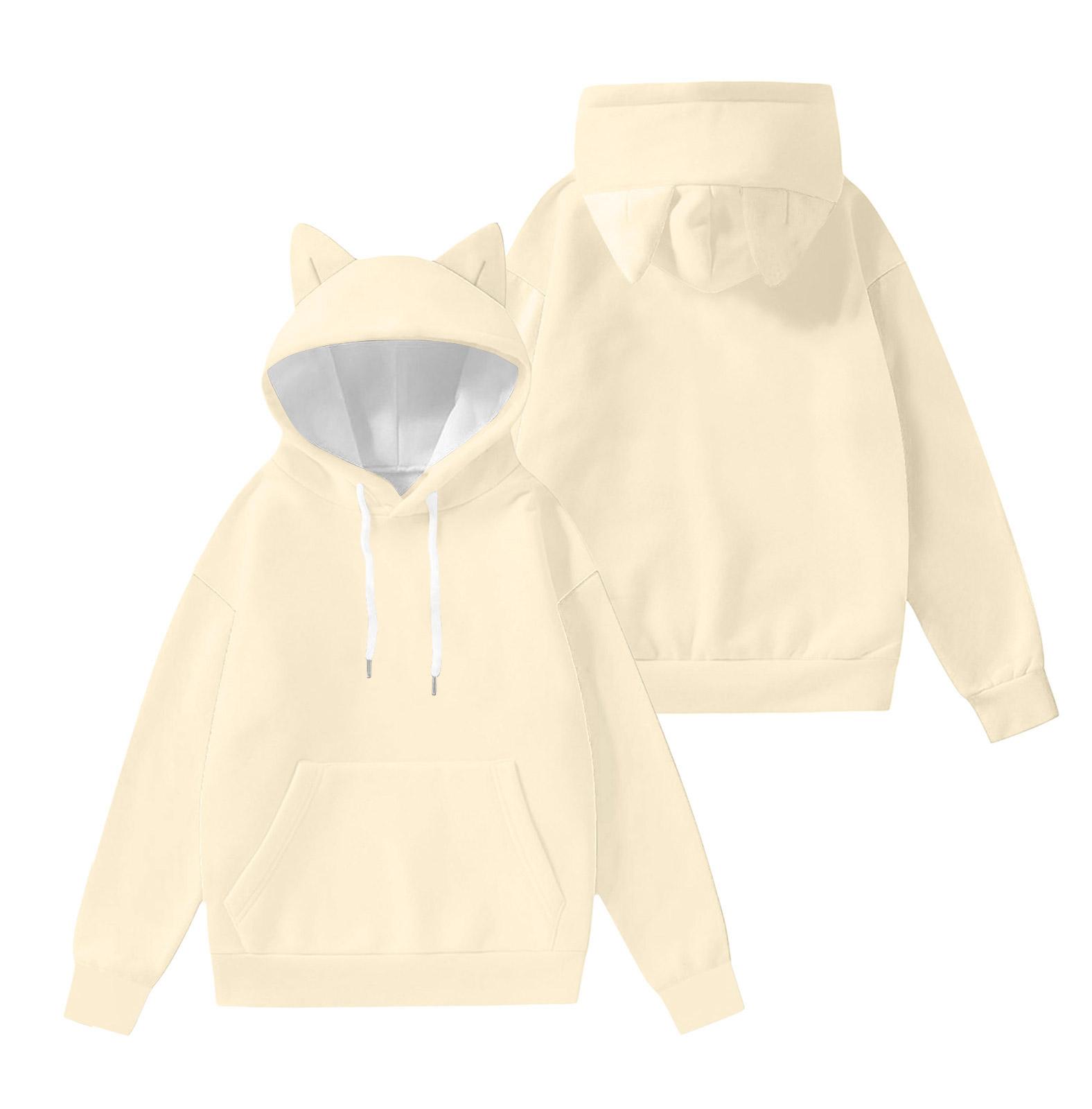 

Детский модный легкий пуловер с длинными рукавами и карманами, однотонный, и толстовка с капюшоном в виде ушек 100