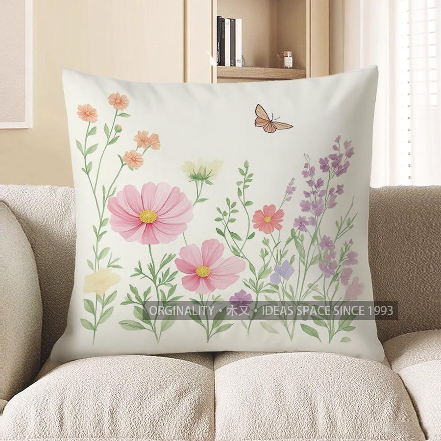 Home Decor Butterflies And Flowers Floral Pattern Pillow Pattern Cushion Cover Suitable For Sofa Bedroom Car Pillow Cover