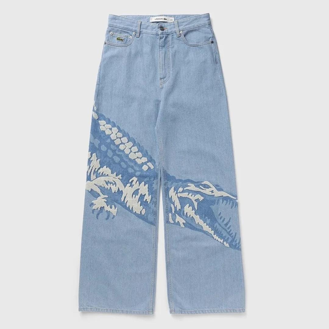 

RogueWave Streetwear Брюки с низкой посадкой и широкими штанинами Мужские Женские Ретро Синие Харадзюку Графика с крокодилом Мешковатые джинсы Готические джинсовые брюки 42