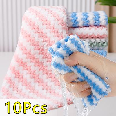 1/2/10Pcs Coral Fleece Dishcloths Thickened Absorbent Kitchen Drying Cloth Not Stick Oil Scouring Pad Household Cleaning Towels