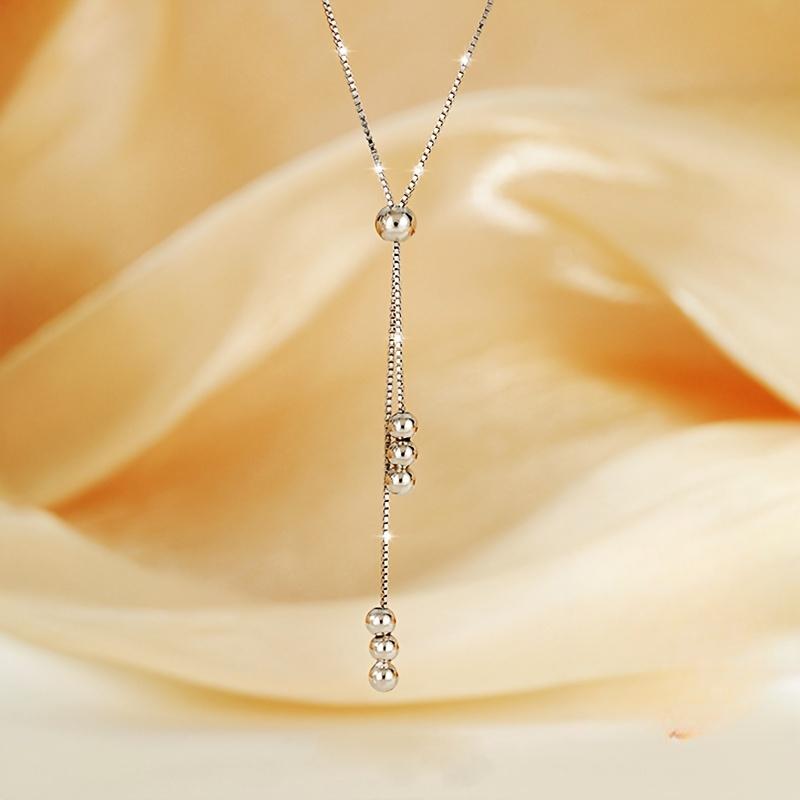 Elegant fringed necklace,suitable for ladies,with adjustable bead sliver,simple and classic design,silver-plated,anti-allergy,suitable for all seasons