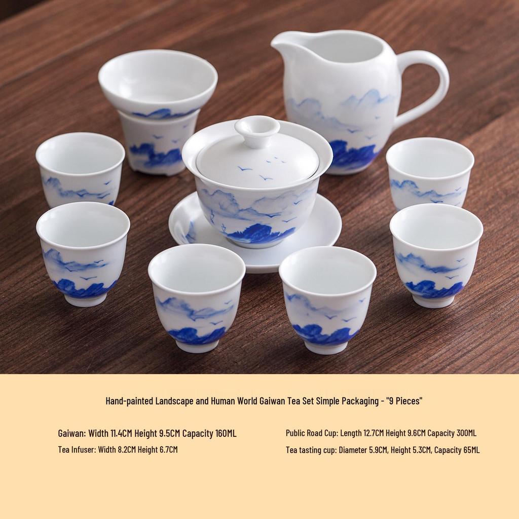 Elegant Gongfu Tea Set: Hand-Painted Ceramic Gaiwan Teapot & Teacups in Gift Box