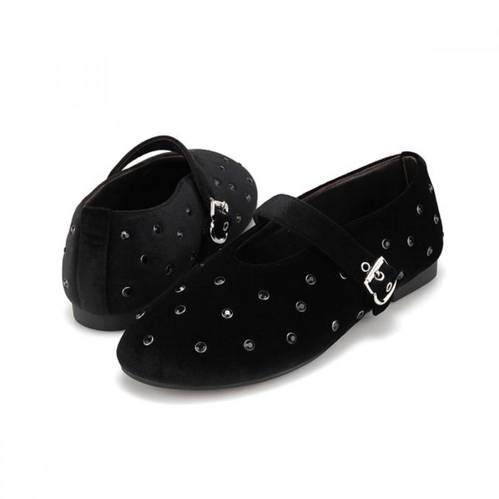 BARBARA Velvet Stud Mary Jane Flat Bbi534bk