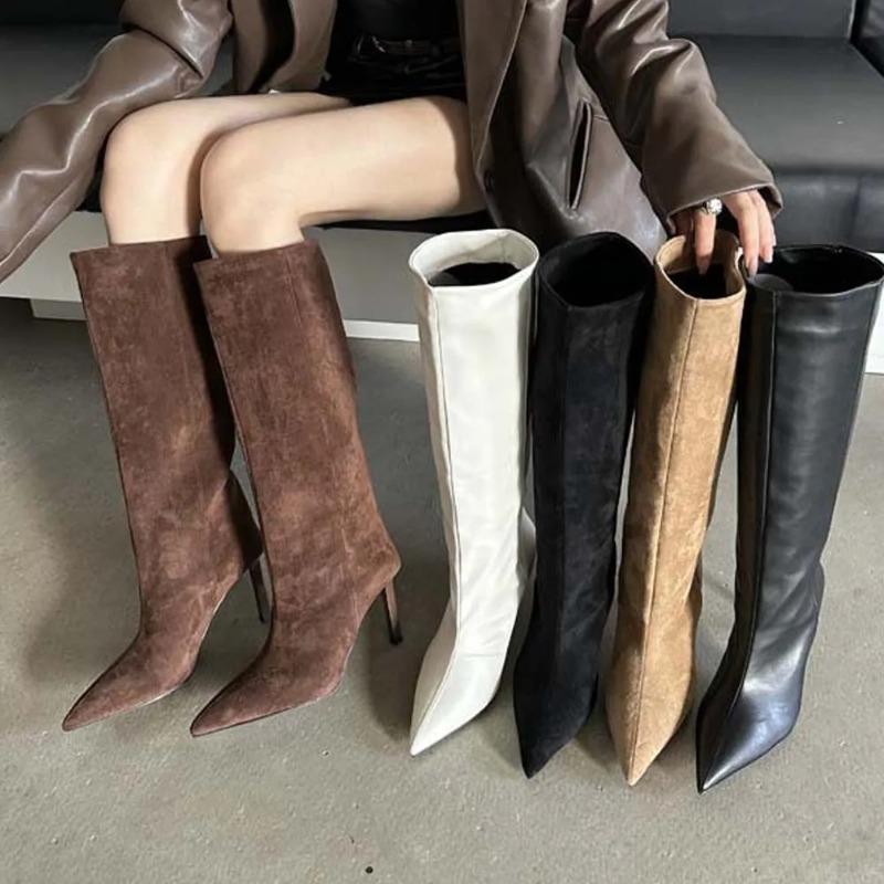 Sharp Pointed Women's Knee High Boots Designer Party Outfit Street Boots Thin High Heels