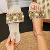 Fashion Women Slippers Versatile Rhinestone Sandals Summer New Luxury Flat Slippers 2024 Summer Home Casual Fashion Shoes Slides Women