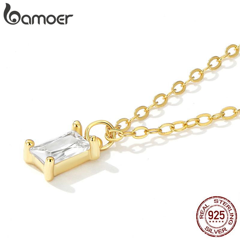 Bamoer 925 sterlingsølv grønn zirkon anheng halskjede for kvinner fine smykker belagt gull lenkekjede kvinner smykker gave