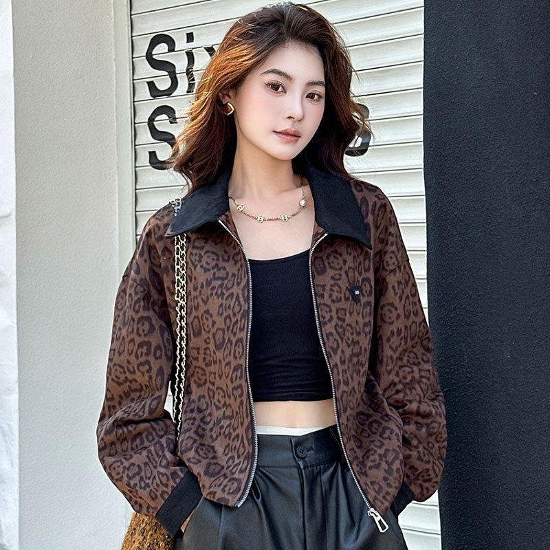 

Spring Arrival Leopard Print Color Block Retro Jacket Large