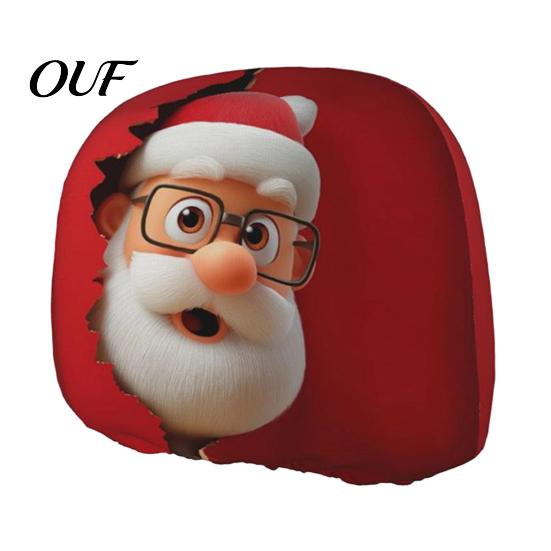 Soft Elastic Car Headrest Covers Christmas Cover, Stretch Santa Deer Print Auto Travel Decor Protector, Universal Fit Holiday Interior for Most