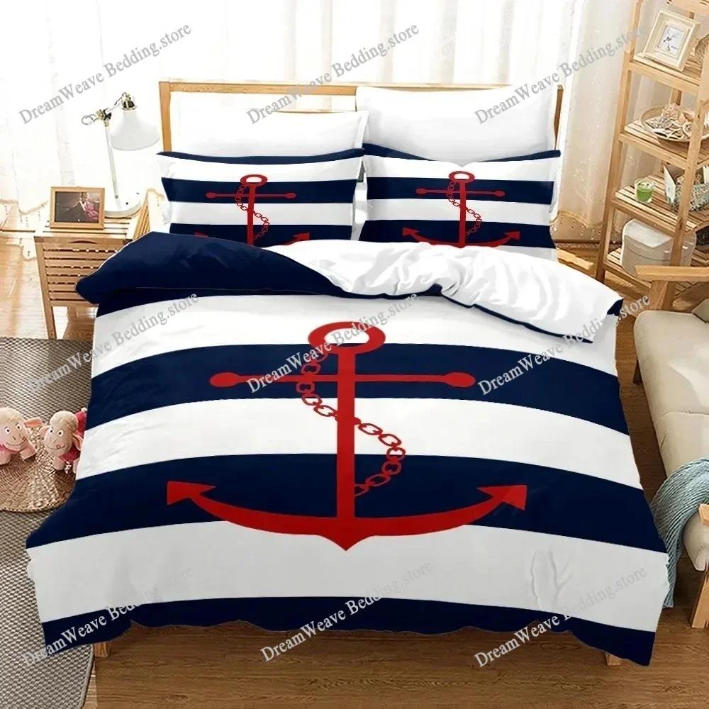 Juego de Ropa de Cama con Patrón de Ancla Marina Funda Nórdica 3D Ropa de Cama Diseño de Moda Decoración Juego de Funda Nórdica King Juego para Cama Doble Ropa de Cama