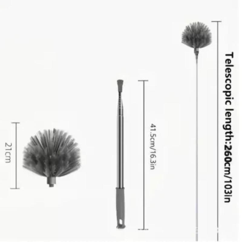 1Pc Extendable Spider Web Duster With Medium Stiff Bristles Retractable Stainless Steel Pole For Indoor Outdoor Cleaning