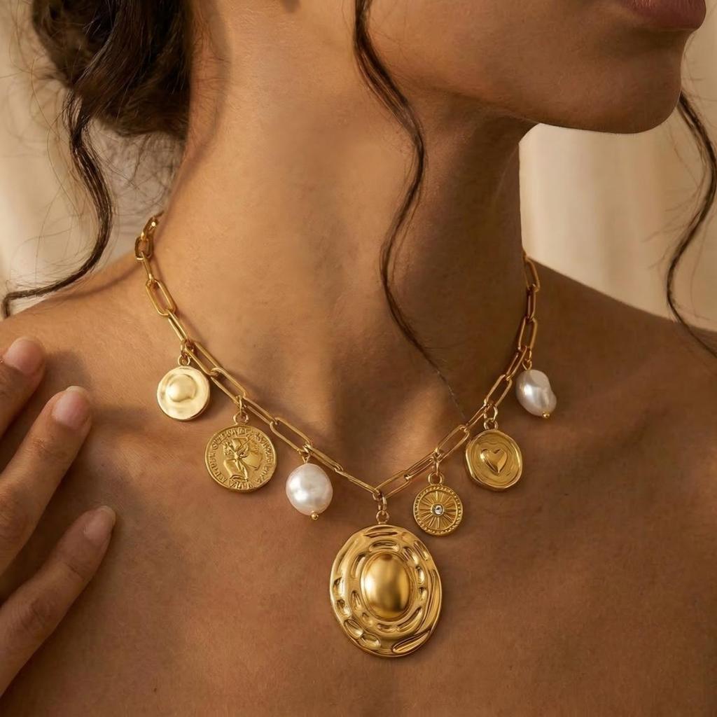 18k Gold-Plated Stainless Steel Pearl Necklace - Luxury Clavicle Chain