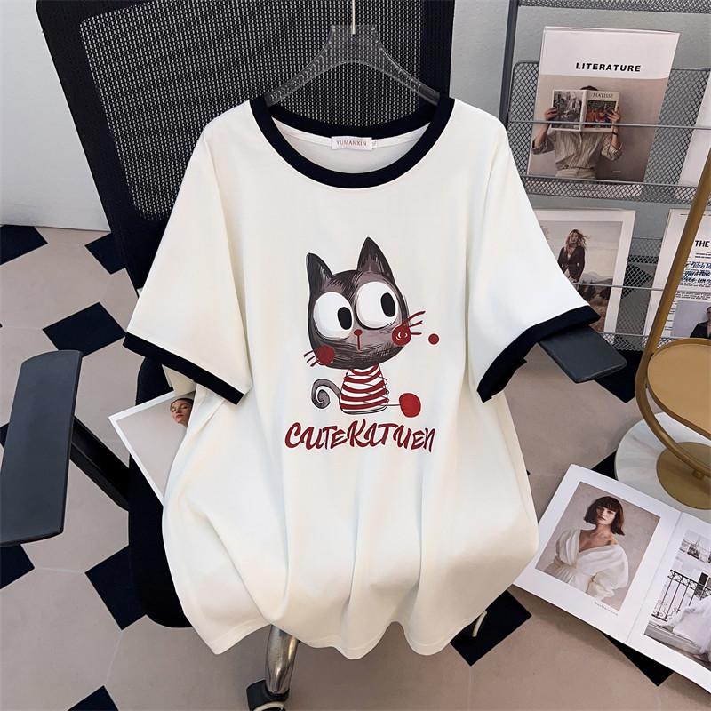 Women's Plus Size Mid-Length Slimming Loose Short-Sleeve Round Neck T-Shirt