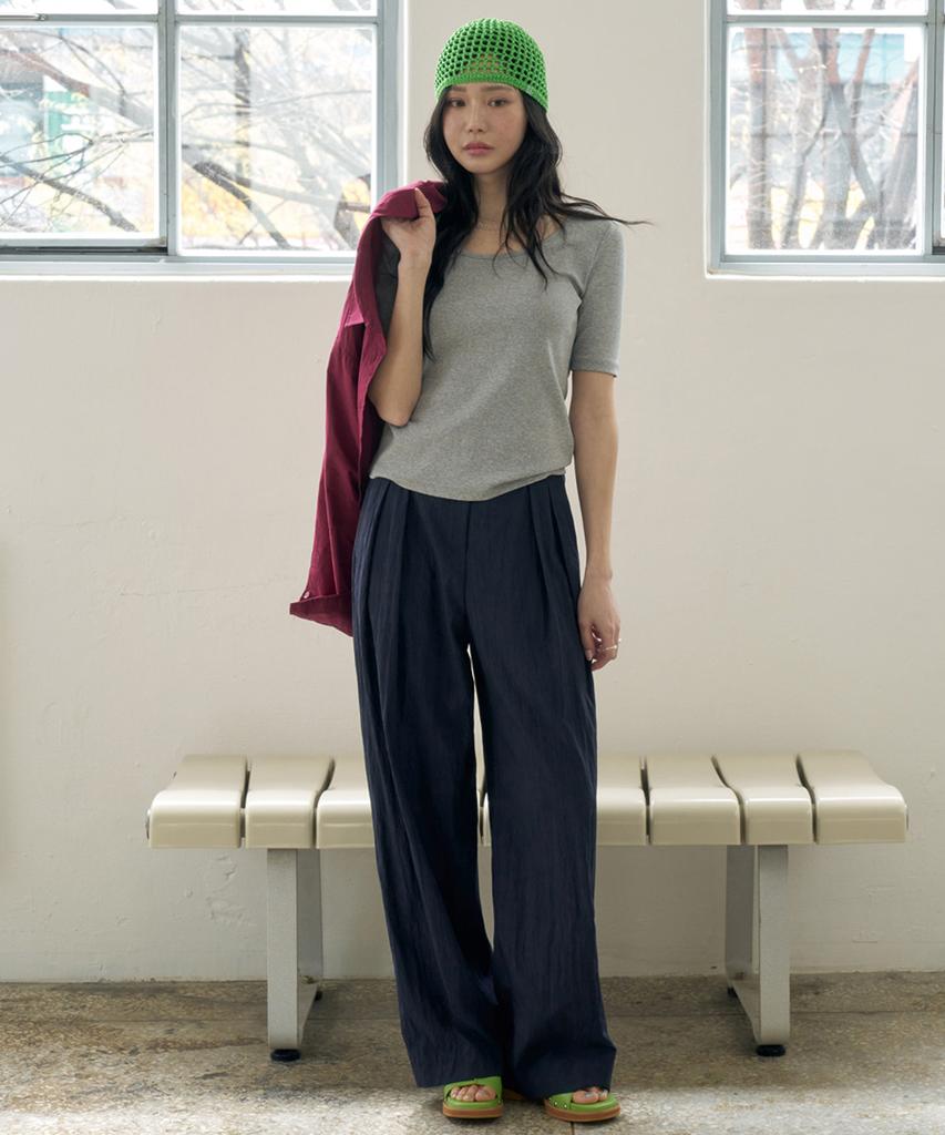 Moleubeu13 Crisp Pintuck Wide Slacks (Navy)