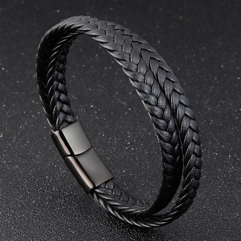 2020 New Design Multi-layers Handmade Braided Genuine Leather Bracelet & Bangle For Men Male Hand Jewelry For Birthday Gift