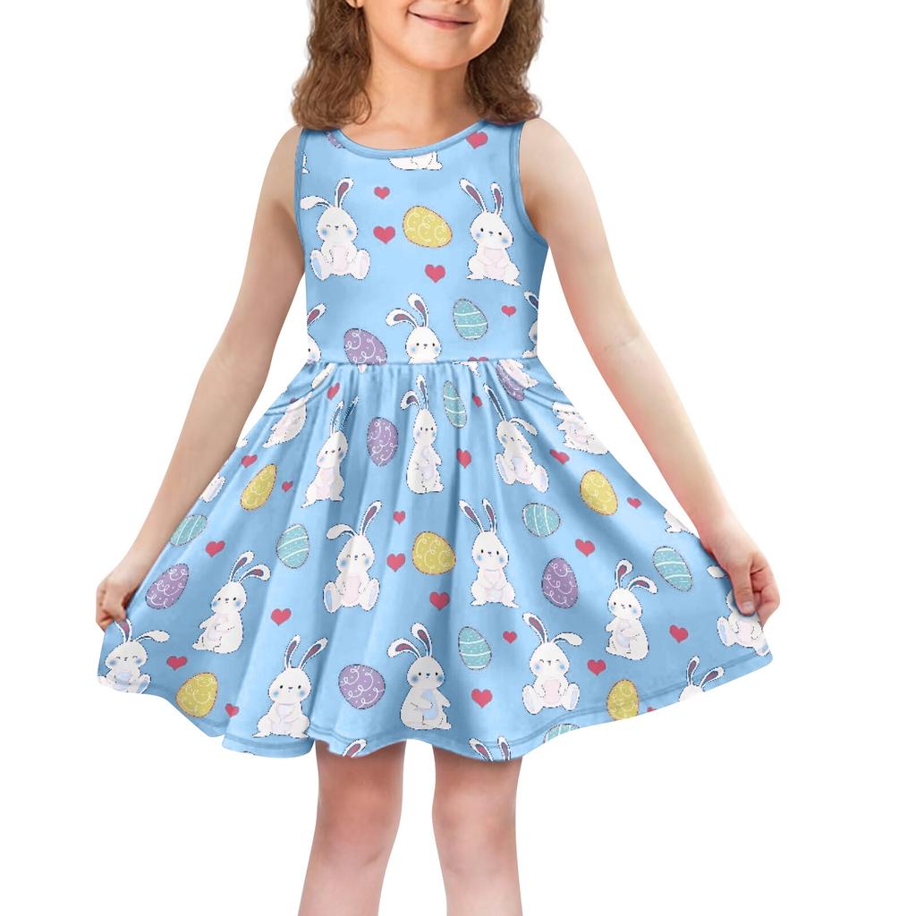 Children's Fashionable Comfortable Sleeveless Easter Print Casual Dress