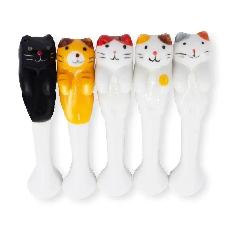 

5 PCS Ceramic Cartoon Cute Cat Animal Spoon Hanging Coffee Dessert Spoon Unique Ice Cream Flatware Kitchen Tool Novelty Gift