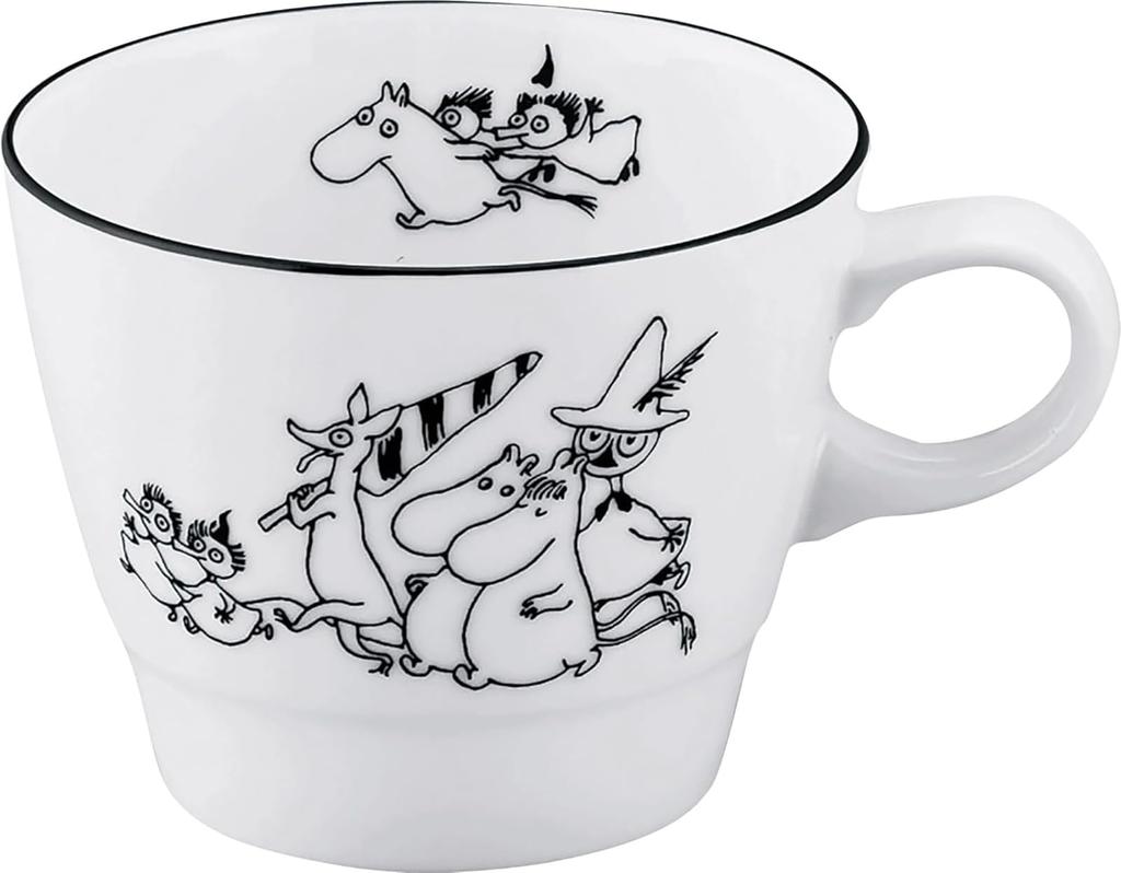 Moomin 80th Anniversary Breakfast 10x8cm Craft Cecera Yamaka Made in Mug, 300ml, Diameter, Art, Monochrome, Friends, White, Inglaze, Shoten, Japan,