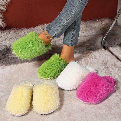 Mode Winter Neu Damen Hausschuhe Luxus Verdickte Flausch Pelz Hausschuhe Damen Outdoor Runde Zehenschuhe Damen Flache Halbschuhe Frau