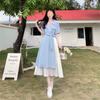 Abito Chemisier da Maternità da Donna Scollo a V con Cintura Midi Patchwork Chiffon Casual Abito per la Gravidanza