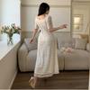 2026 European and American women's clothing women's tulip pattern square collar short-sleeved medium and long skirt summer banquet