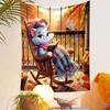 Cozy Cat Reading on Autumn Balcony Patterned Tapestry Decorative Wall Hanging, Home Bedroom Living Room Decor