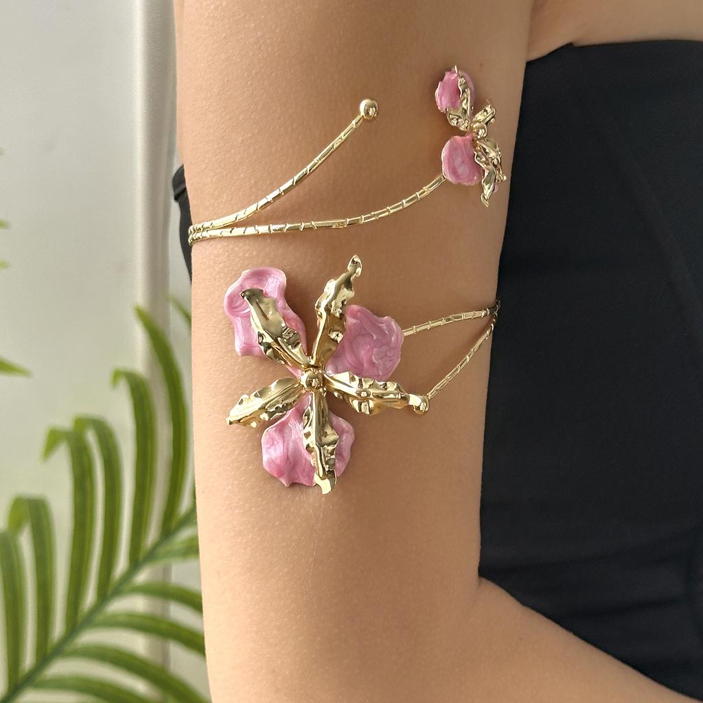 Pulsera brazalete de flor de esmalte elegante estilo boho para mujer, brazalete geométrico en espiral de moda, joyería para fiesta en la playa