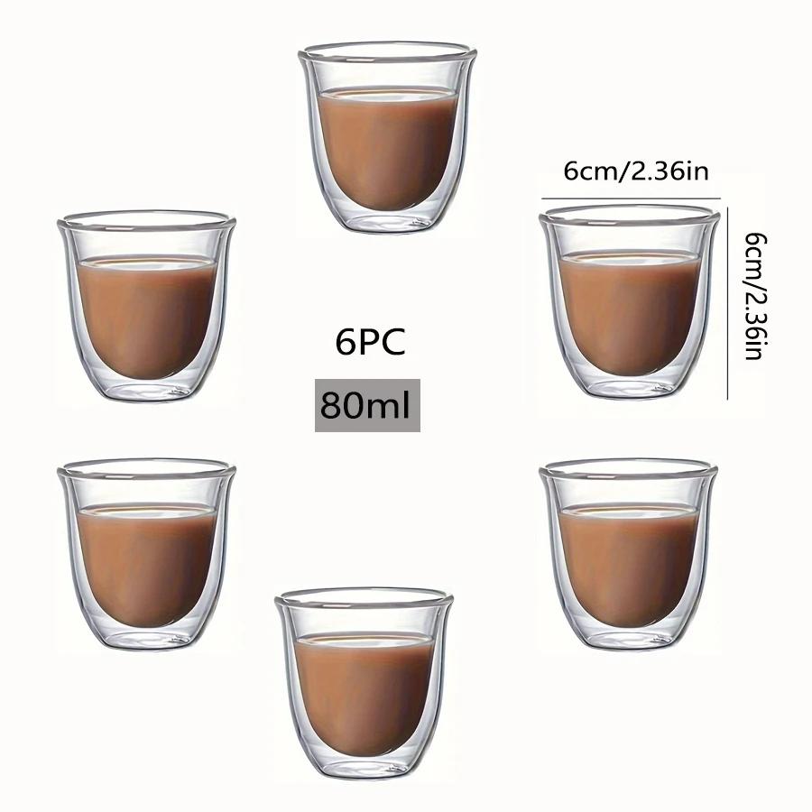 6pcs Glass Espresso Coffee Mugs 2.7OZ,Double Wall Insulated Cups Set Drinking Glasses For Tea,Coffee,Latte,Cafe,Milk,Clear Groot