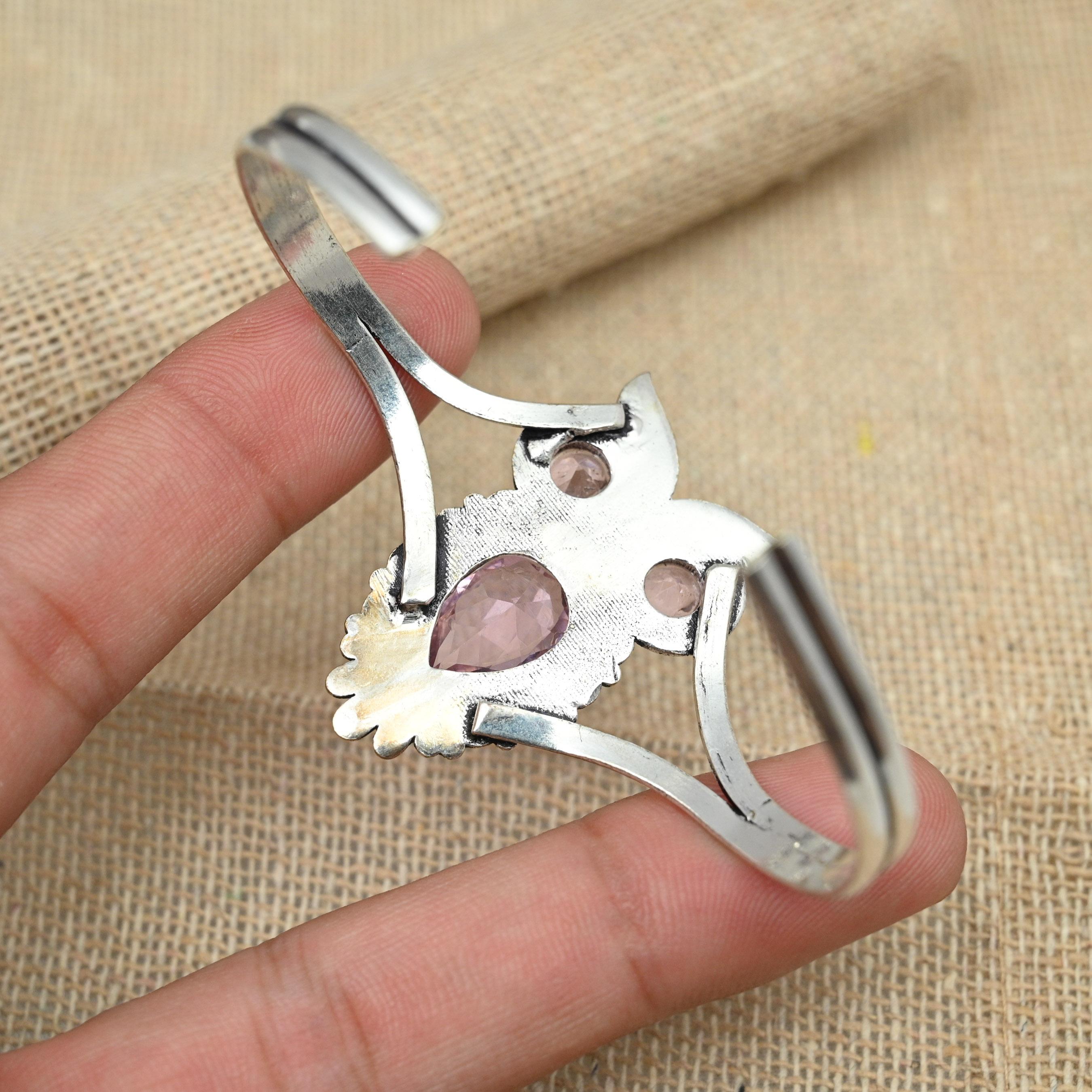 Manchette Ajustable Argent Bracelet Manchette Réglable En Argent 925 Avec Pierre Larimar Naturelle - Fait Main, Inde Bracelet En Or
