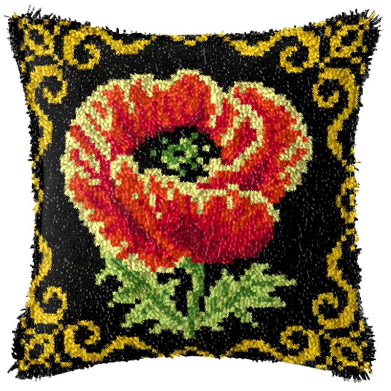 Blumen Pflanzen Klinkenhaken Kissen Haken Handgestrickt Stickerei Teppich Kissen Pflanzenstickerei Klinkenhaken-Kits Smyrna Paket DIY