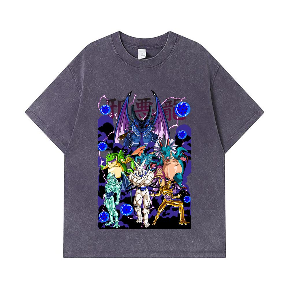275 GSM Washed T-shirts 100% Cotton Dragon Ball V38 Dragons Print Unisex Heavy Cotton T Shirt