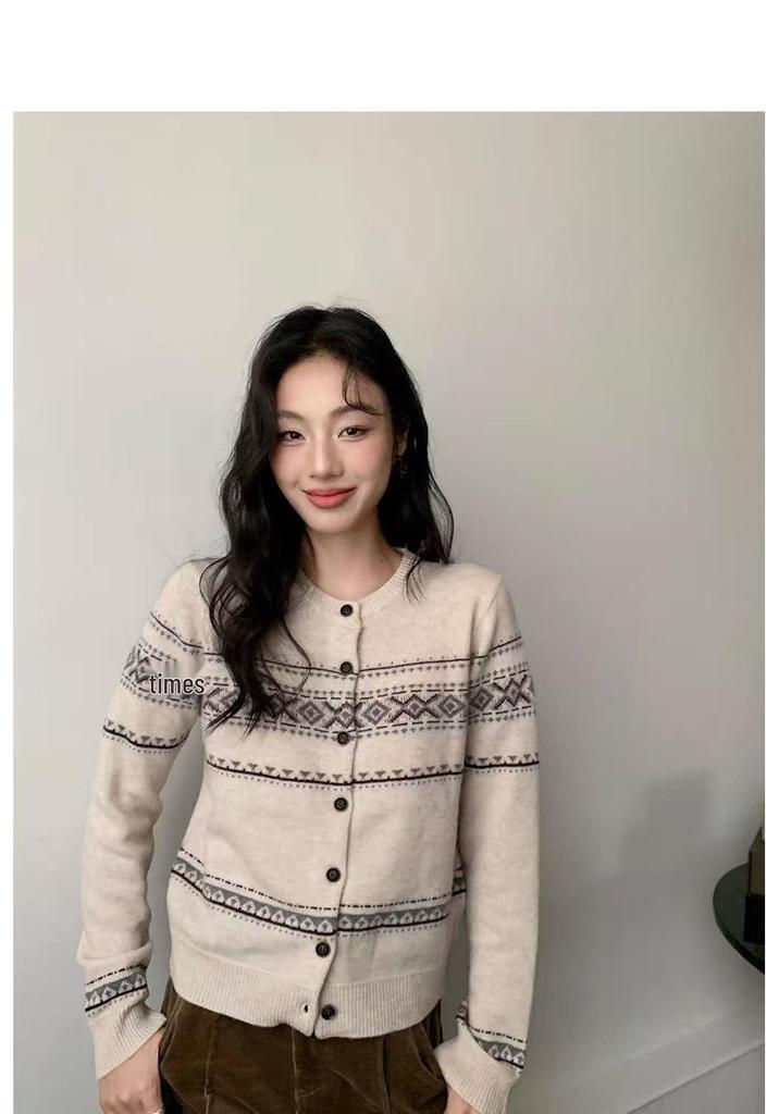 Korean Fair Isle Jacquard Wool Cardigan - Autumn/Winter Collection