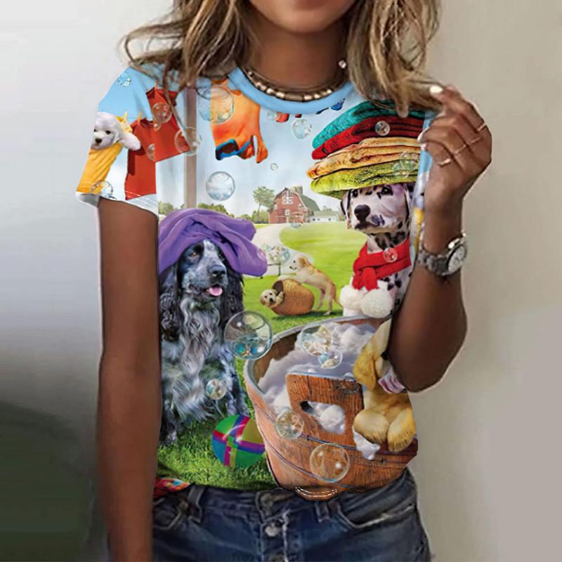 Dámské tričko Zvířecí 3D potisk Krátký rukáv Módní Ležérní Street Kulatý výstřih