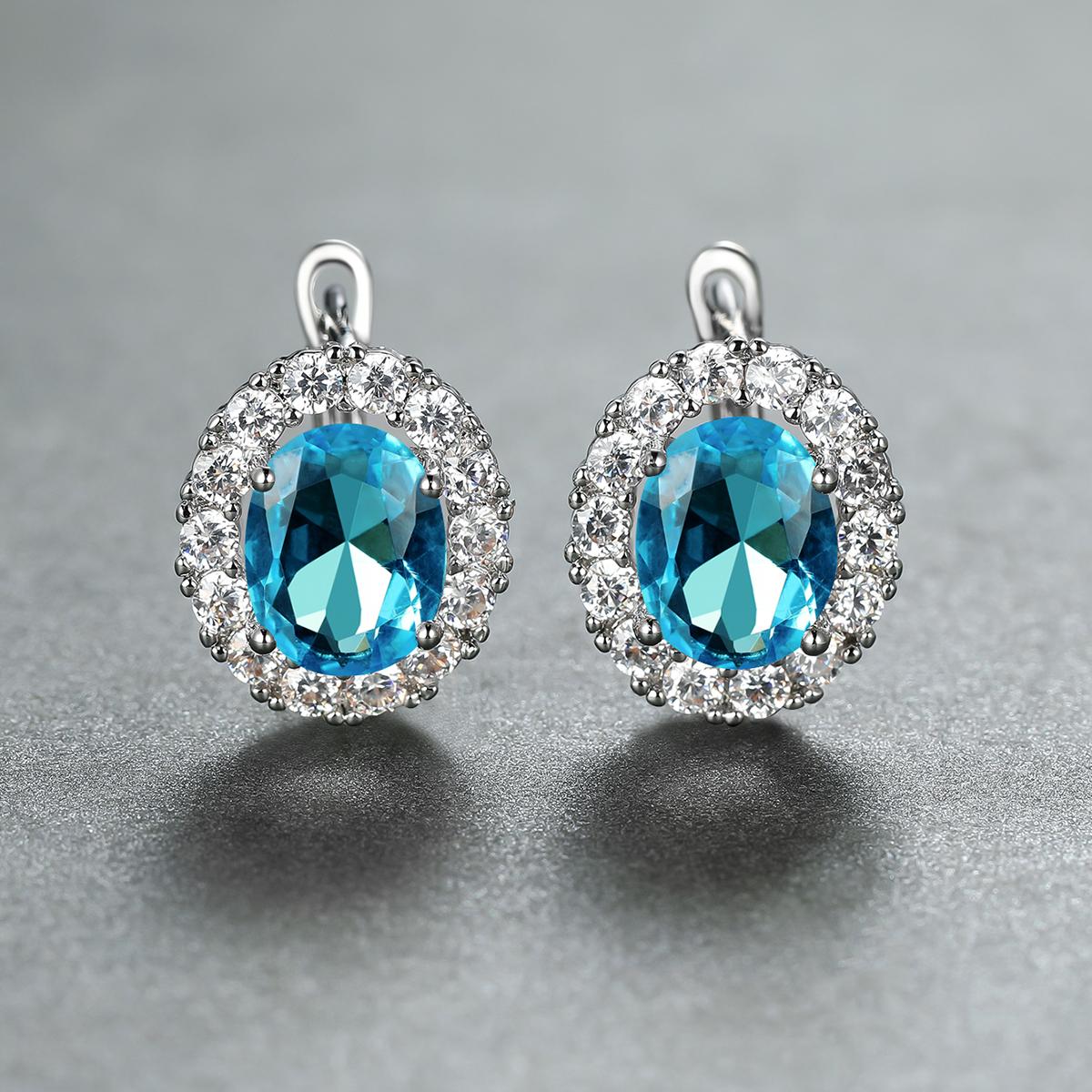 

Элегантные серебряные геометрические овальные серьги для женщин, обручальные серьги, серьги-кольца с радужным цирконием аква голубой