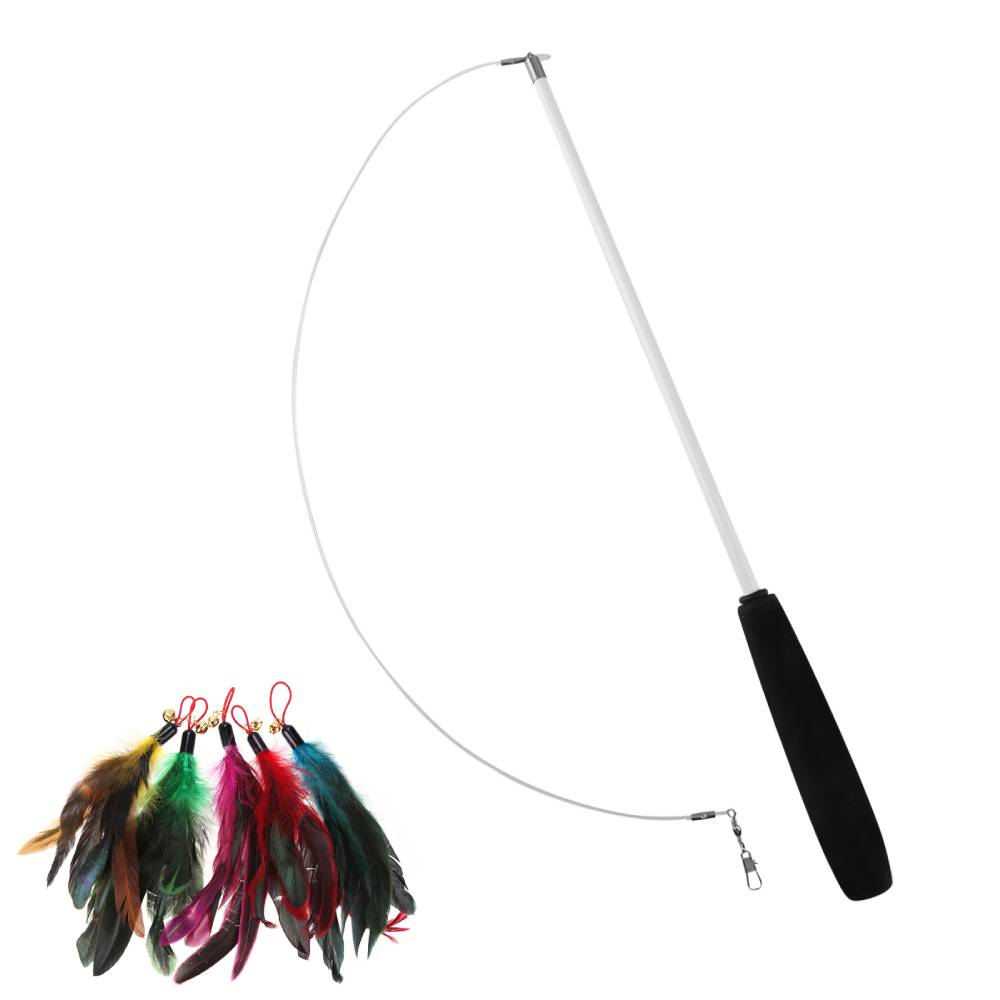 Cat Teaser Wands Interactive Fishing Pole Wand Stick Multi-function Training Toy Replacement Kitten Teaser Feather Cute Cat Toy