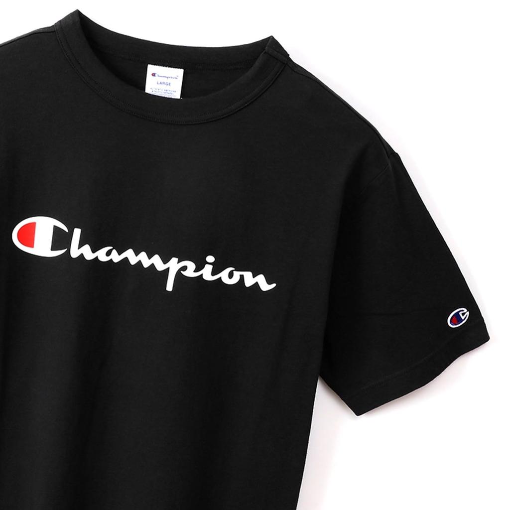 Champion Short Sleeve Classic Script Logo Size L Men's T-Shirt, 100% Cotton, Print, Black, (C3-P302Z/C3-X353L)