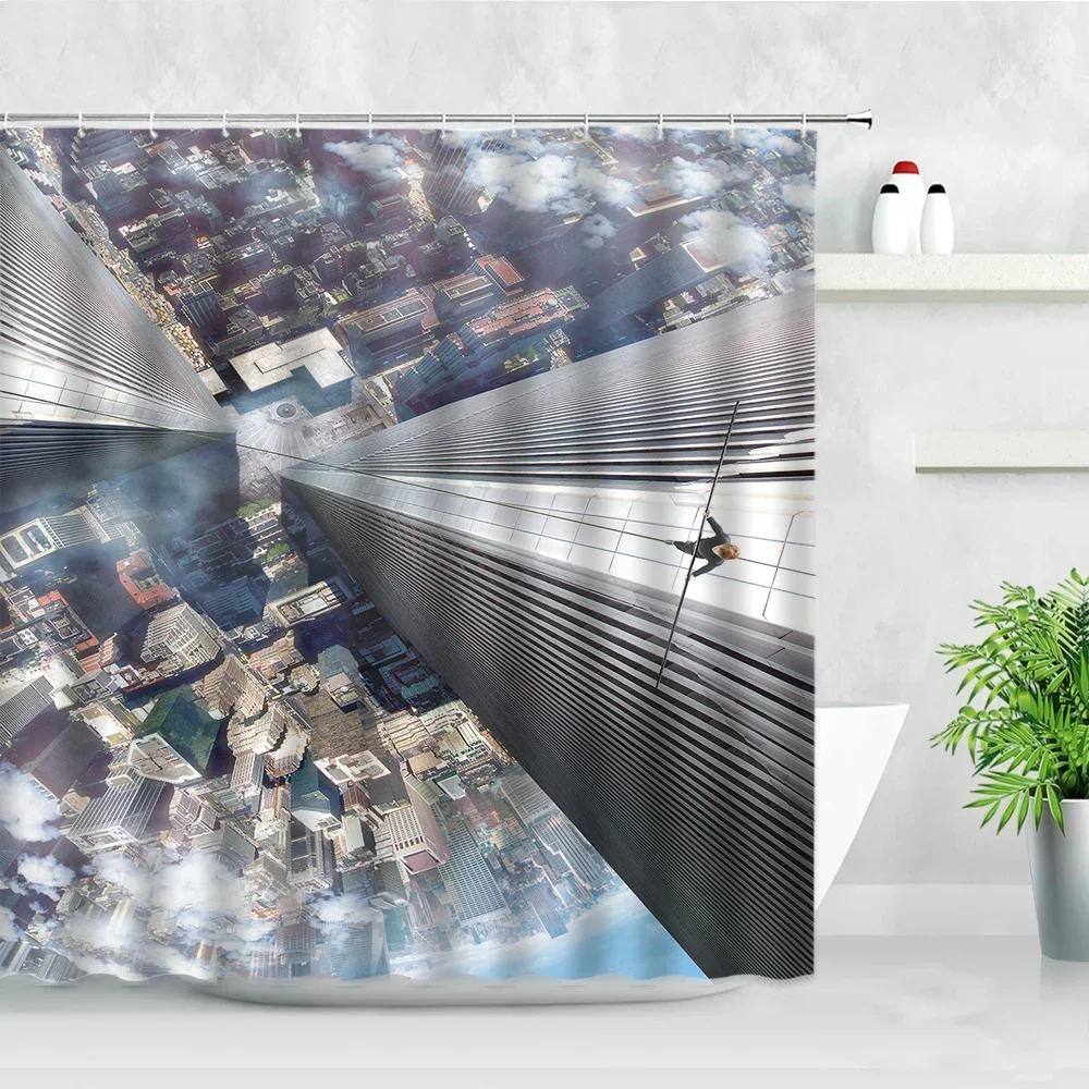 Black White New York City Scenery Shower Curtains Set 3D Building Home Wall Backdrop Decor Nordic Polyester Bathroom Bath Screen