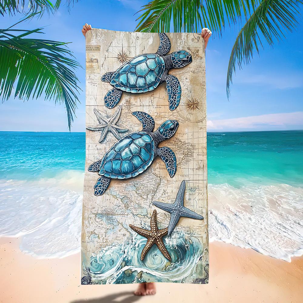 Bohemian Tribal Turtle Beach Towel Underwater Print Quick Dry Absorbent Towel