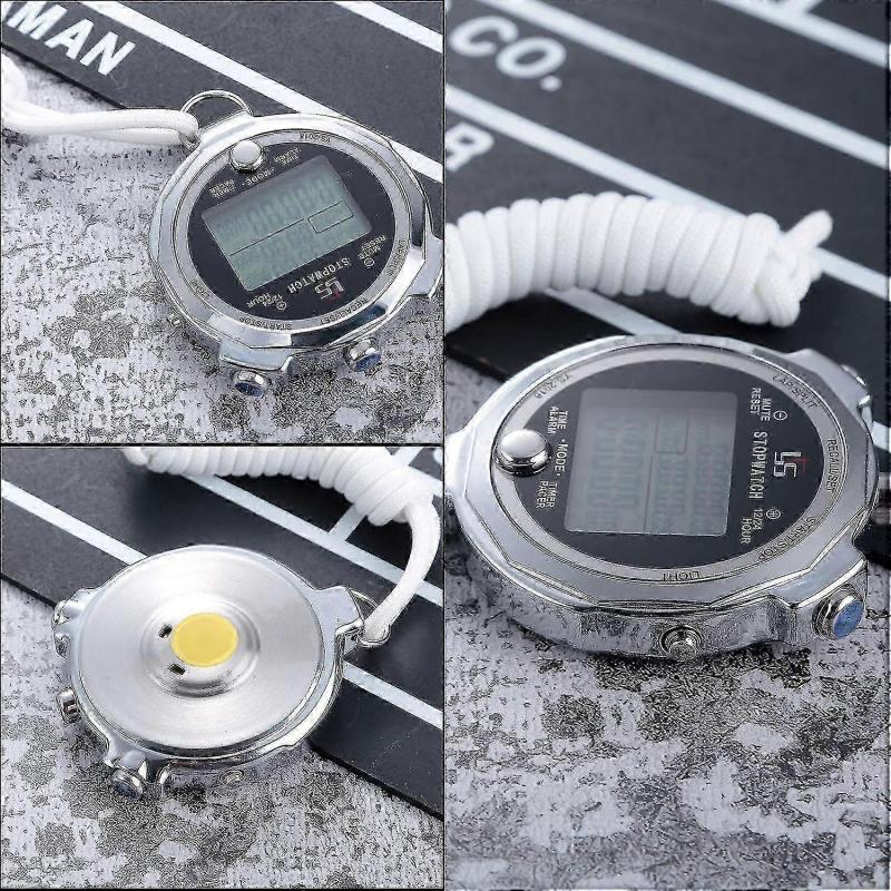 Stopwatch Metal Stopwatch Timer With Backlit Multi Lap Memory Digital Stop Watch For Coaches -JA less