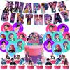 Affordable Birthday Party Decorations Demon Hunters Set Anime Theme Happy Themed Supplies with Banner Cake Toppers Backdrop for Kids Fans High-quality