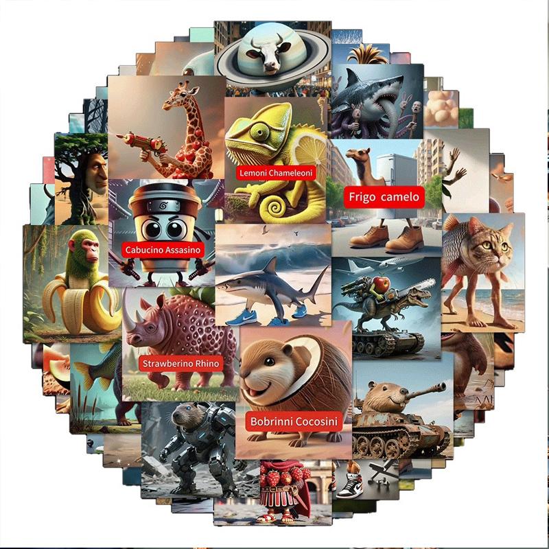 

Non-Toxic 105Pcs Sticker Italian Brainrot Tung Tung Sahur Stickers Tralalero Tralala Decoration Ai Abstract Animal Funny Decals Toy