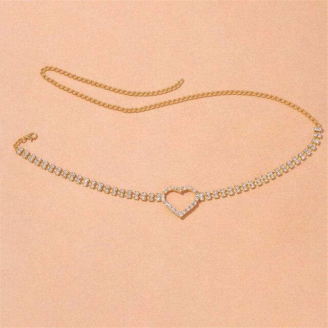 Motýlí/srdíčkový štrasový řetízek na nohy pro ženy Luxusní stříbrná barva/zlatá barva Full Bling Iced Out Body Stehno