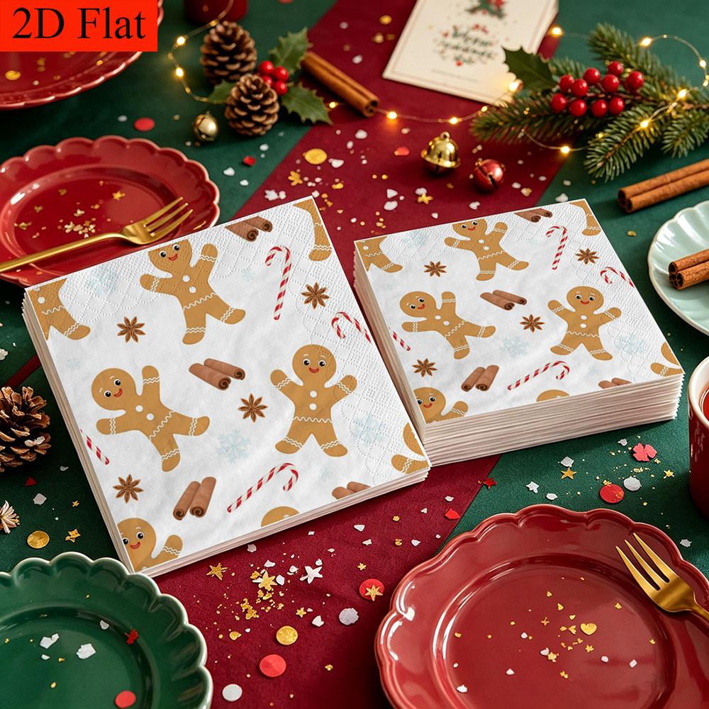 20pcs Disposable Napkins with Christmas Candy Pattern Print for Wedding,Parties,and Daily Use for Thanksgiving Fall Christmas Table Decoration