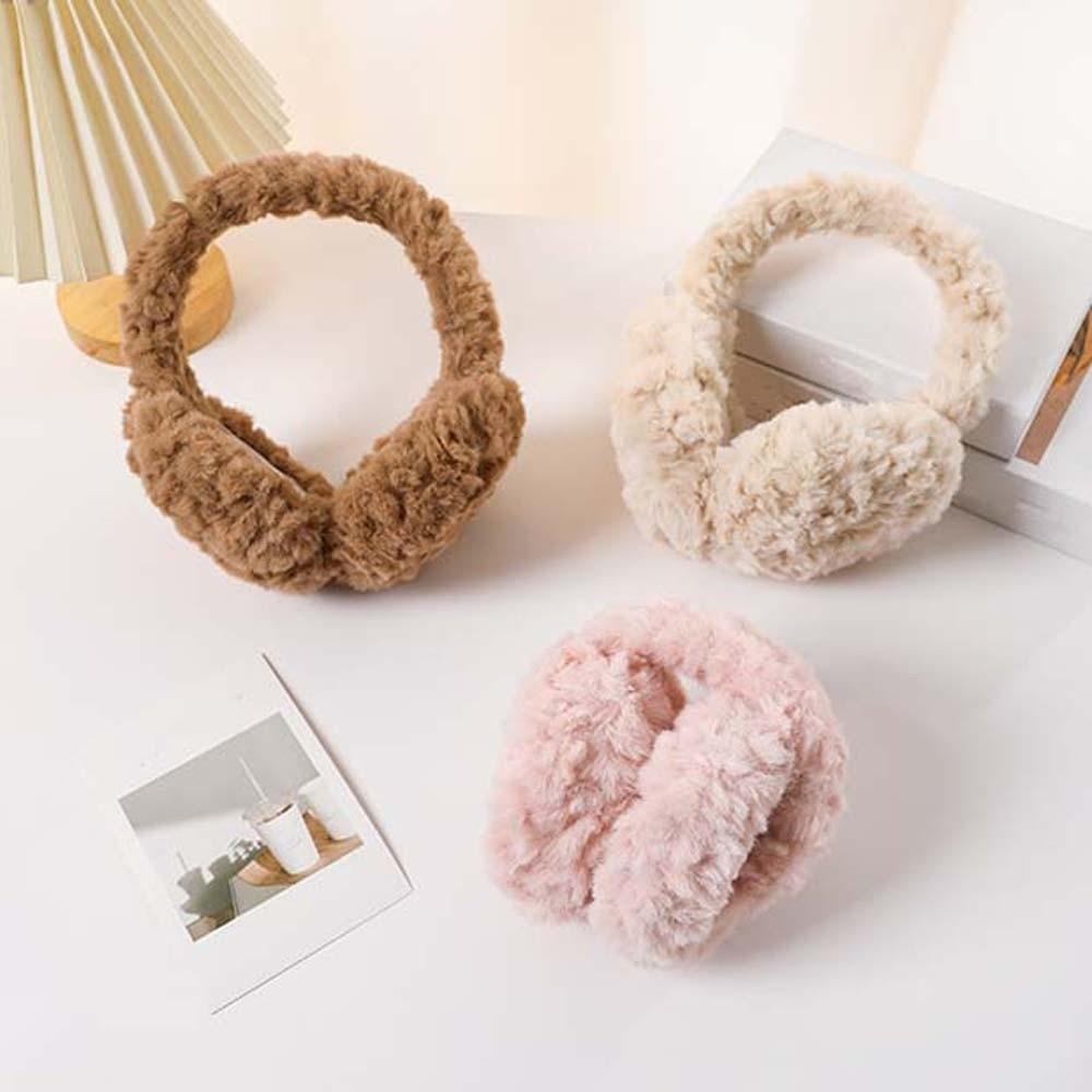 Soft Foldable Ear Cover Plush Winter Thicken Earflap Comfortable Solid Color Earmuffs  Women