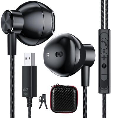 ASKUBSKU Earphones with with Mute for from USB Can Make Adjustable Stereo Black Microphone, USB, Wired, 2.5m Length, Function,