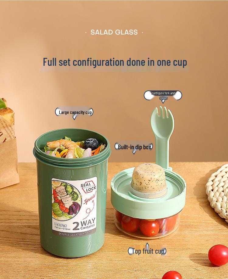 Portable Double-Layer Yogurt and Oatmeal Cup with Lid and Spoon for Salads and Nuts
