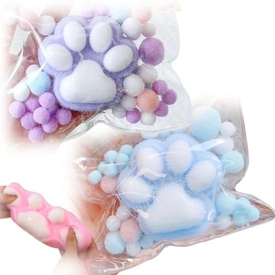 Squeeze Ball Cat Paw Large Paw Print Fluffy Paw Print Squeeze 7cm Set Squeeze Toy Cat Paw Handmade TPR Soft Low Rebound Realistic Touch Cat Claw Cat