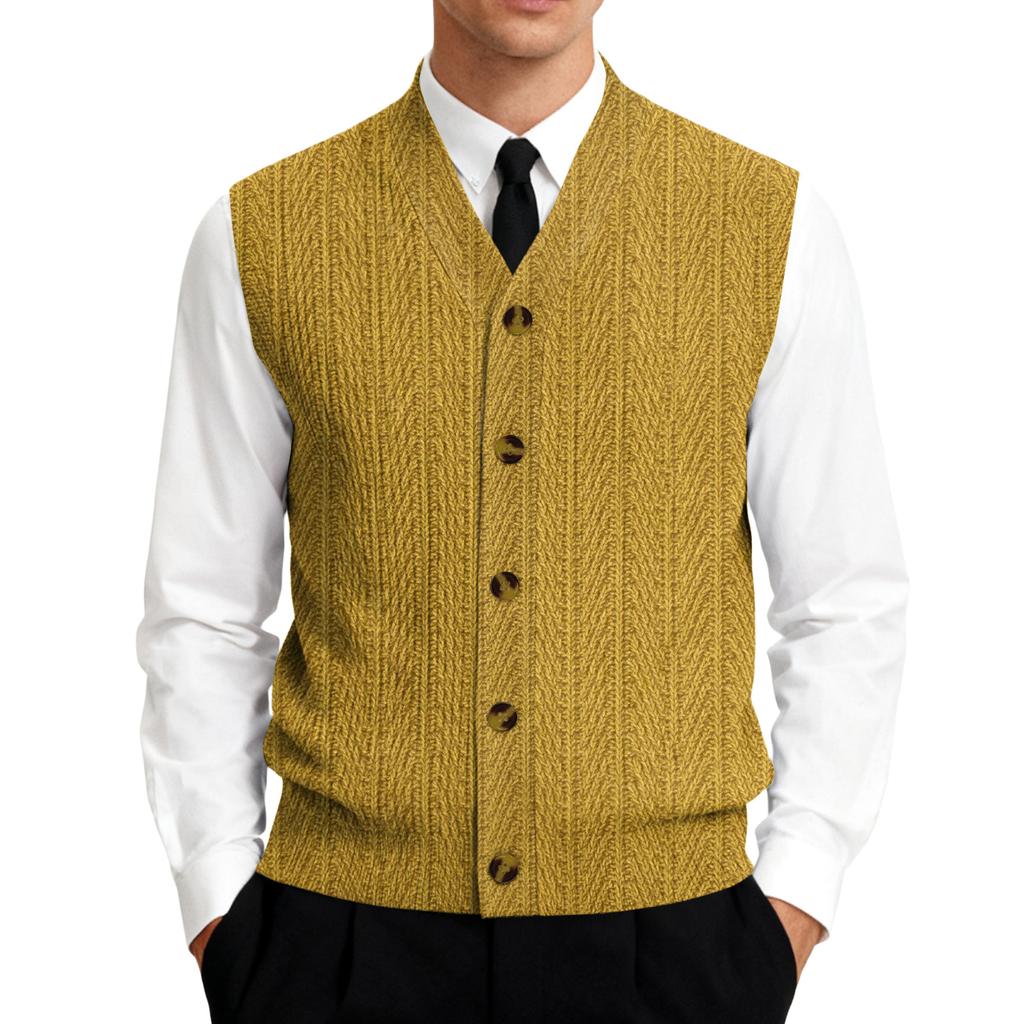 Men's V-Neck Sleeveless Knit Cardigan Vest