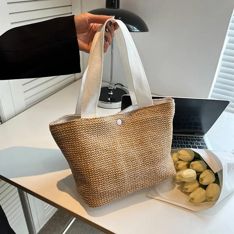 

WTEMPO New Pastoral Weaving Trendy Retro Straw Weaving Summer Seaside Beach Handbag Vacation Bag Fashionable Women s Bag 1pc білий